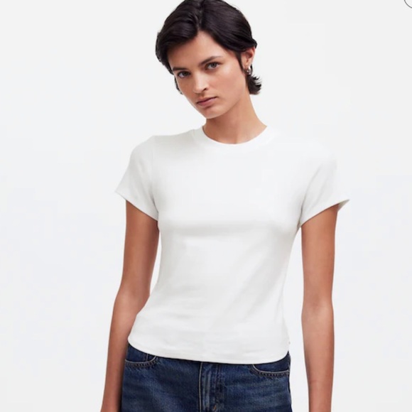 Madewell Tops - NEW MADEWELL Re)generative Cotton Ribbed Crewneck Tee Eyelet White Size Small